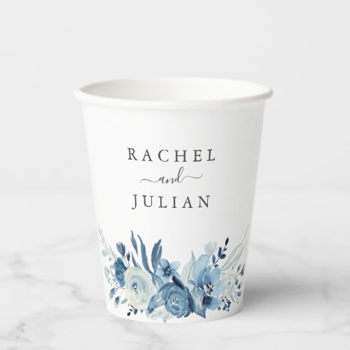 Blue watercolor floral wedding paper cups