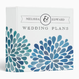 Blue Watercolor Floral Wedding Planner Binder