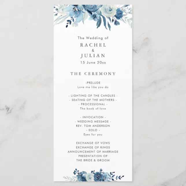 blue watercolor floral wedding program | Zazzle