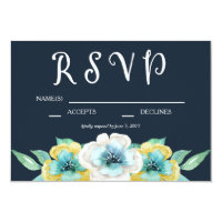 Blue Watercolor Floral Wedding RSVP Card