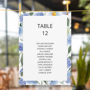 Blue Watercolor Floral Wedding Seating Chart Card