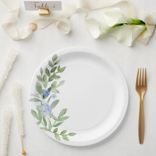 Blue Watercolor Floral Wedding Shower Plate