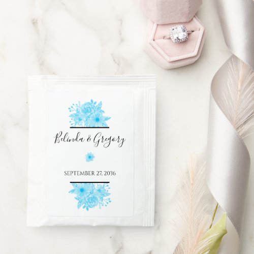 Blue Watercolor Floral Wedding Tea Bag Drink Mix