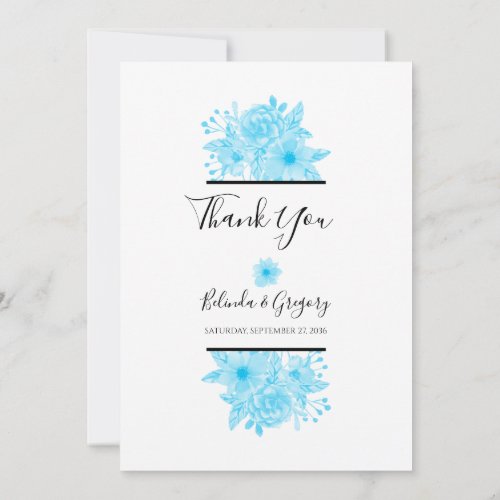 Blue Watercolor Floral Wedding Thank You Card