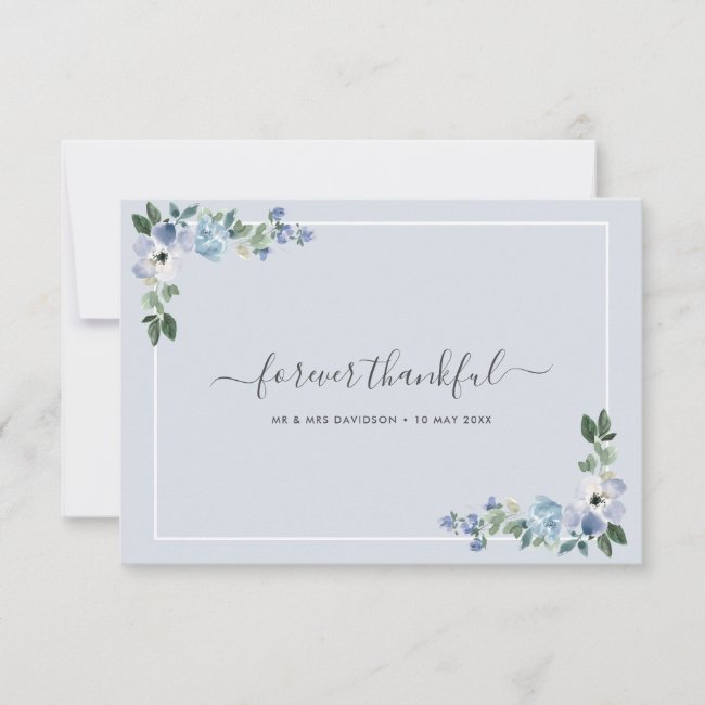 blue watercolor floral wedding thank you card