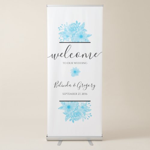 Blue Watercolor Floral Wedding Welcome Sign