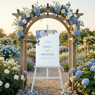 Blue Watercolor Floral Wedding Welcome Sign