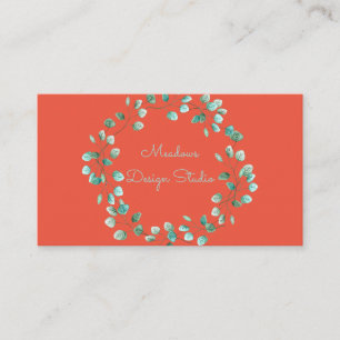 Blue Watercolor Floral Wreath Business Card