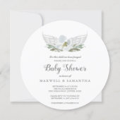 Blue Watercolor Florals Angel Wings Baby Shower Invitation (Front)