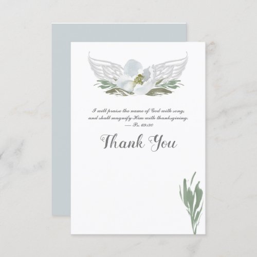 Blue Watercolor Florals Angel Wings Thank You Invitation