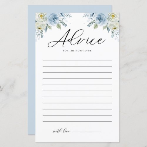 Blue Watercolor Florals Baby Shower Advice Card
