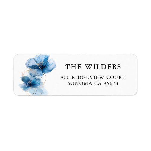 Blue Watercolor Florals Return Address Label