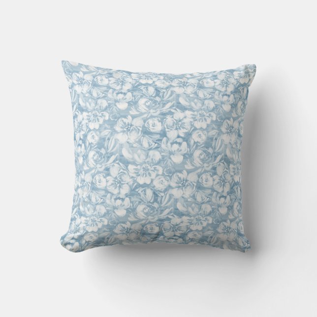 Blue watercolor flower blooms throw pillow (Front)
