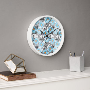 Blue Watercolor Flower - Botanical Floral Clock