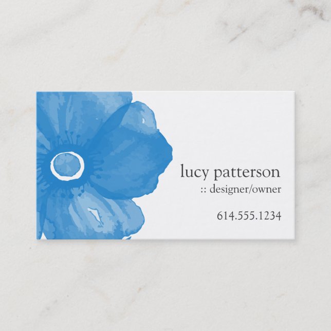 Blue Watercolor Flower Business Cards (Front)