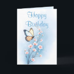 Blue Watercolor Flower Butterfly Happy Birthday Card<br><div class="desc">Elegant and serene, this beautifully designed birthday card features delicate white flowers and a graceful butterfly on a soft blue watercolor wash background. The inside continues the tranquil theme, with a matching blue wash and subtle butterfly details in the corners. With "Happy Birthday" scripted on the front and a customizable...</div>