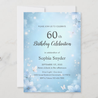 Blue Watercolor Flower Design with Light Effect Invitation