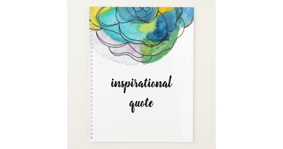 Blue Watercolor Flower Inspirational Quote Planner | Zazzle