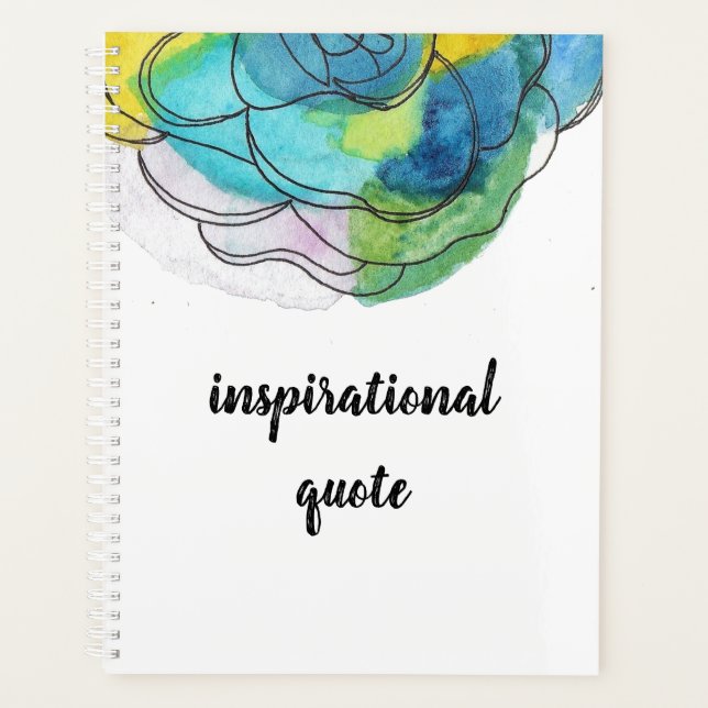 Blue Watercolor Flower Inspirational Quote Planner (Front)
