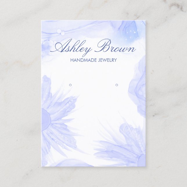 Blue Watercolor Flower Jewelry Earring Display Business Card (Front)