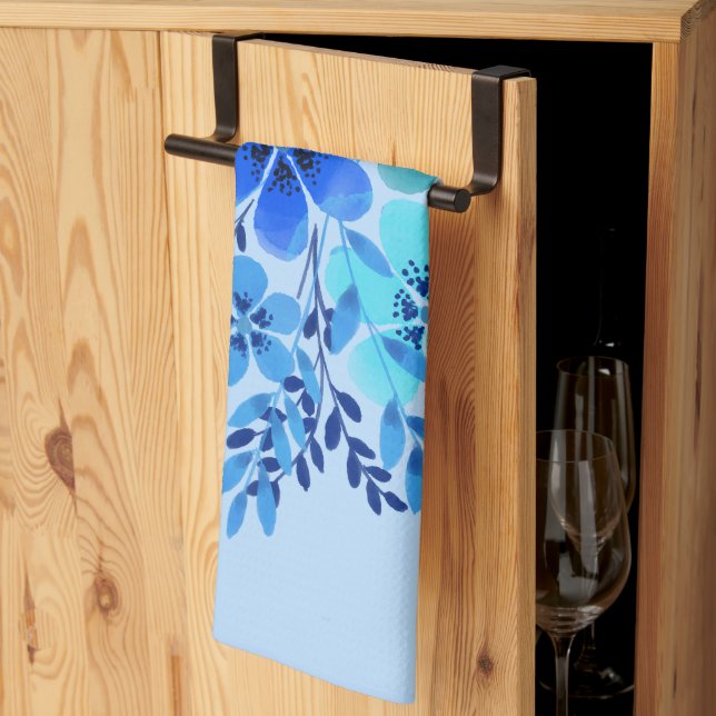 Blue watercolor flower  kitchen towel (Thirds Fold)