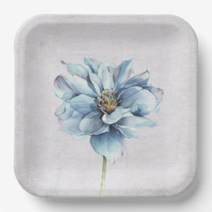 Blue Watercolor Flower Paper Plates