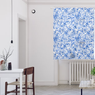 Blue watercolor flower pattern sheer curtains