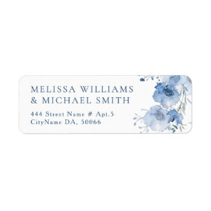 Blue Watercolor Flower Wedding Label