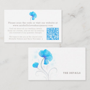 Blue watercolor flower wedding QR infomation Enclosure Card