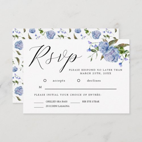 Blue Watercolor Flower Wedding RSVP Card