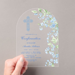 Blue Watercolor Flowers Arch Confirmation Acrylic Invitations