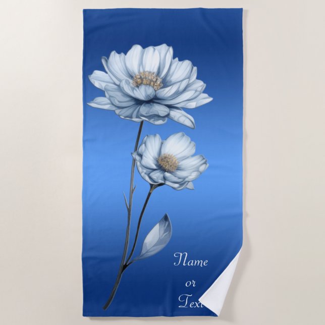 Blue Watercolor Flowers Beach Towel (Front)