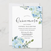 Blue Watercolor Flowers Beautiful Quinceanera Invitation (Front)