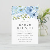Blue Watercolor Flowers Boys Baby Shower Brunch Invitation (Standing Front)