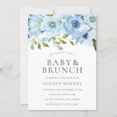 Blue Watercolor Flowers Boys Baby Shower Brunch Invitation (Front)