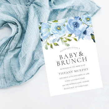 Blue Watercolor Flowers Boys Baby Shower Brunch Invitation by Nicheandnest at Zazzle