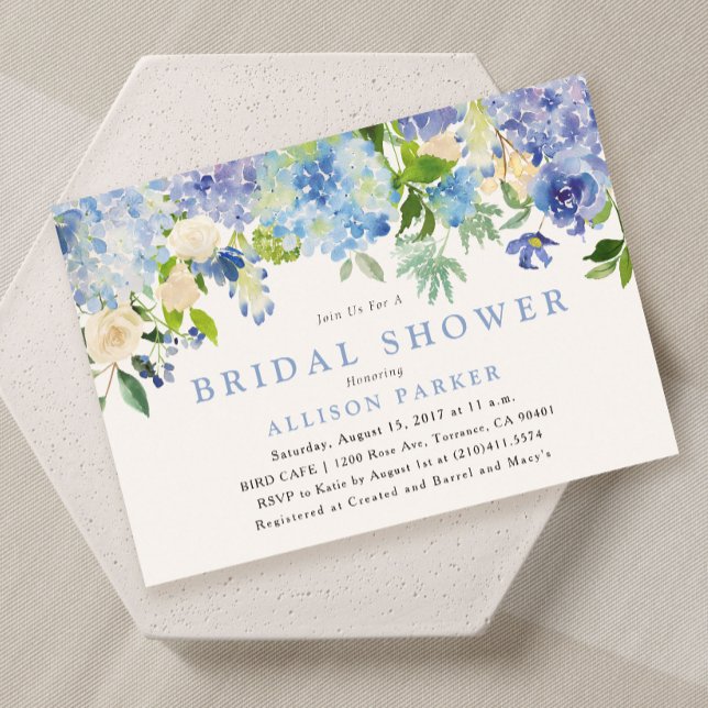 Blue Watercolor Flowers Bridal Shower Invitation