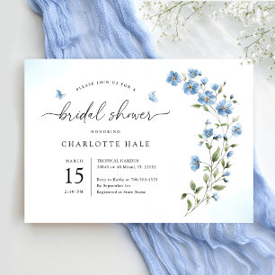 Blue Watercolor Flowers Bridal Shower Invitation