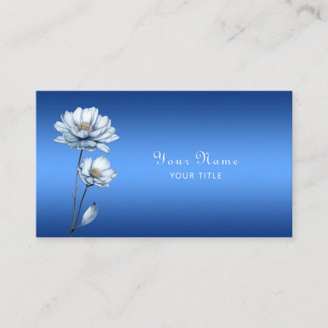 Blue Watercolor Flowers Business Card (Front)