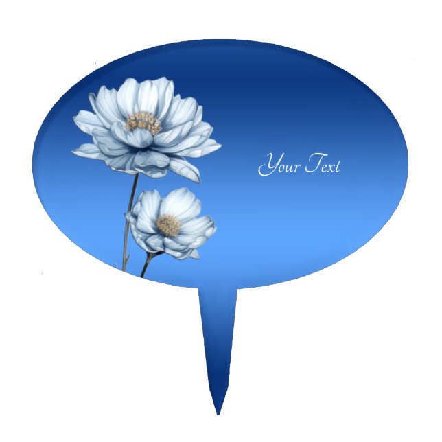 Blue Watercolor Flowers Cake Topper (Front)