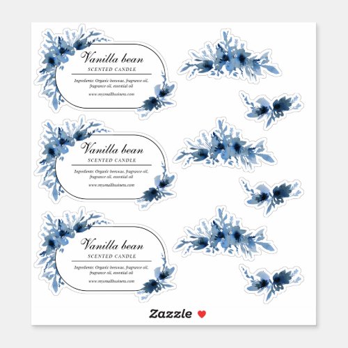 blue watercolor flowers candle sticker