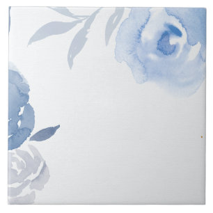 Blue Watercolor Flowers Ceramic Tile