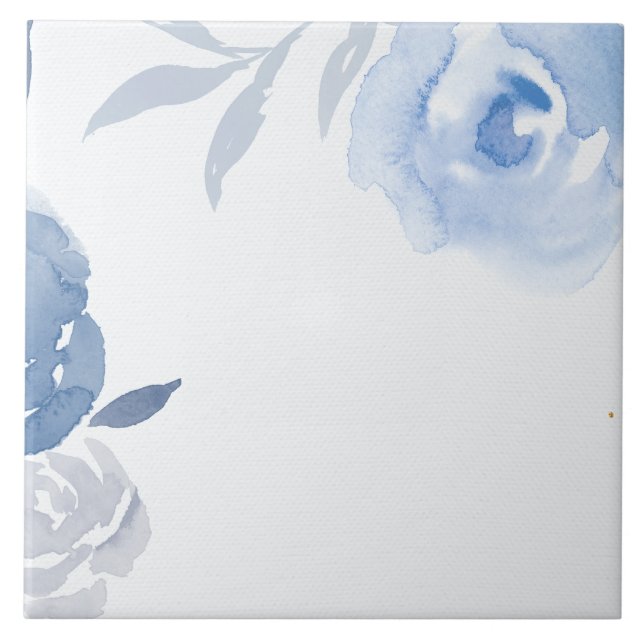 Blue Watercolor Flowers Ceramic Tile (Front)