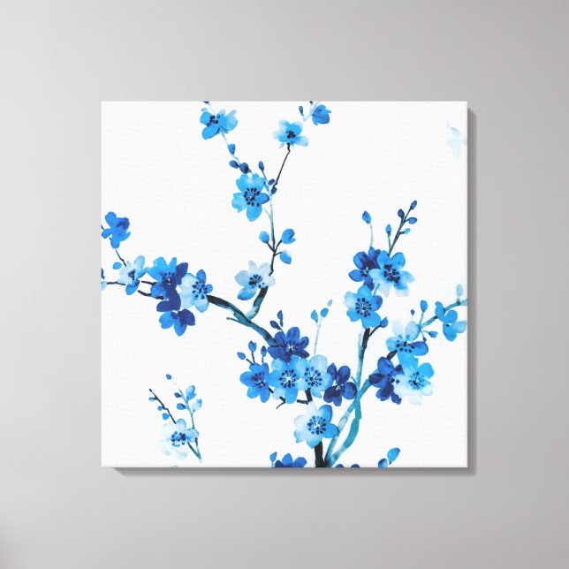 Blue Watercolor Flowers Delicate Beautiful Canvas Print (Front)