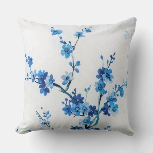 Blue Watercolor Flowers Delicate Beautiful Throw Pillow