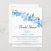 Blue Watercolor Flowers Elegant Bridal Shower Invitation Postcard (Front/Back)