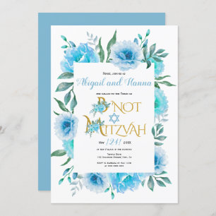 Blue watercolor flowers floral B'Not Mitzvah Invitation