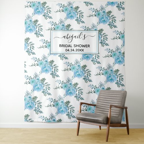 Blue watercolor flowers floral bridal shower tapestry