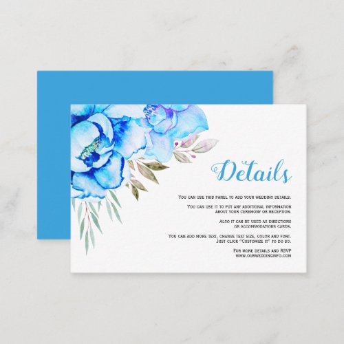 Blue watercolor flowers floral wedding details   enclosure card