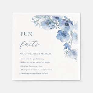 Blue Watercolor Flowers Fun Facts Wedding Napkins